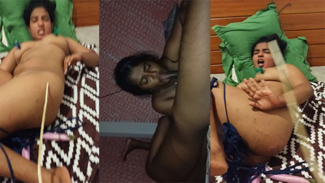 Lankan Chubby Wife Bj  & Fucked in Two Holes Using Brinjals