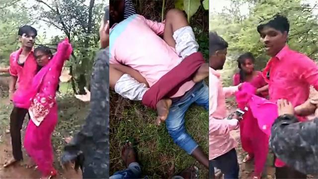 Tamil Lovers hiding in jungle caught by village people & fucks
